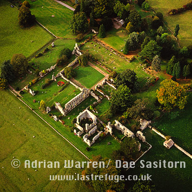 Aerial image of Jervaulx Abbey, North Yorkshire