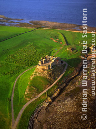 Aerial photo of Lindisfarne Castle, Northumberland