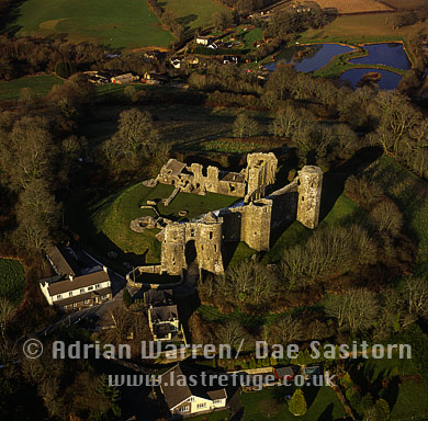 Aerial image of LLawhaden Castle, wales
