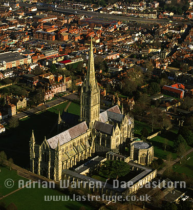 Aerial photo of Salisbury Cathedral,  Wiltshire, England