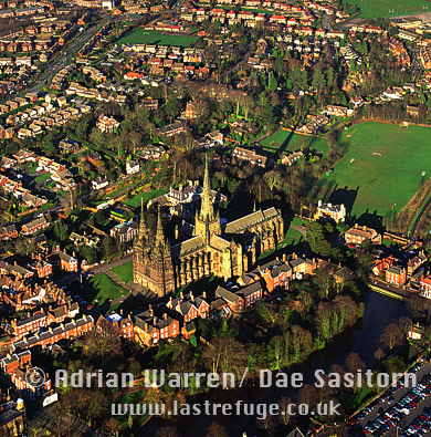 Aerial image of Lichfield Cathedral, Staffordshire, England