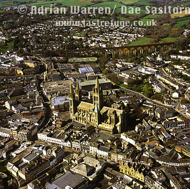 Aerial photo of Truro and Truro  Cathedral, Cornwall, England
