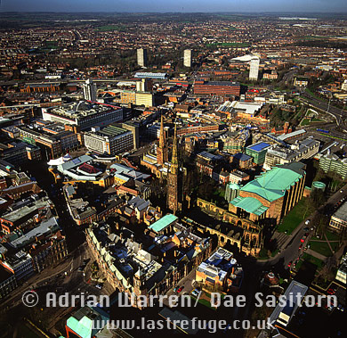 Aerial picture of Coventry and Coventry Cathedral, West Midlands, England