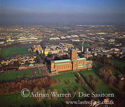 Aerial image of Guildford Cathedral, Surrey, england