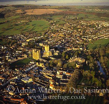 Aerial image of Wells Cathedral, Wells, Somerset, england