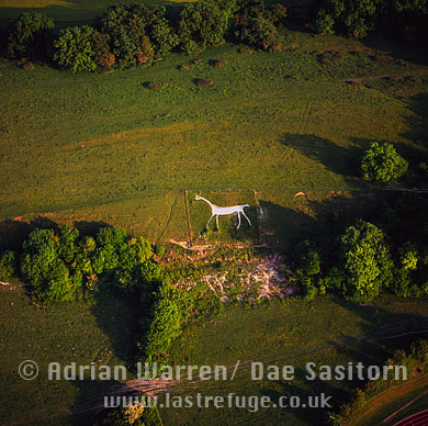 Aerial image of Marlborough (or Preshute) white Horse, Wiltshire, England