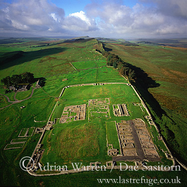 Hadrian's Wall: Housesteads Roman Fort, and the wall to the west, Northumberland, North West England