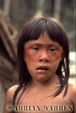 AW_Waorani02, Waorani Indians, children : Use of ACHIOTE for decoration, rio Cononaco, Ecuador, 1983